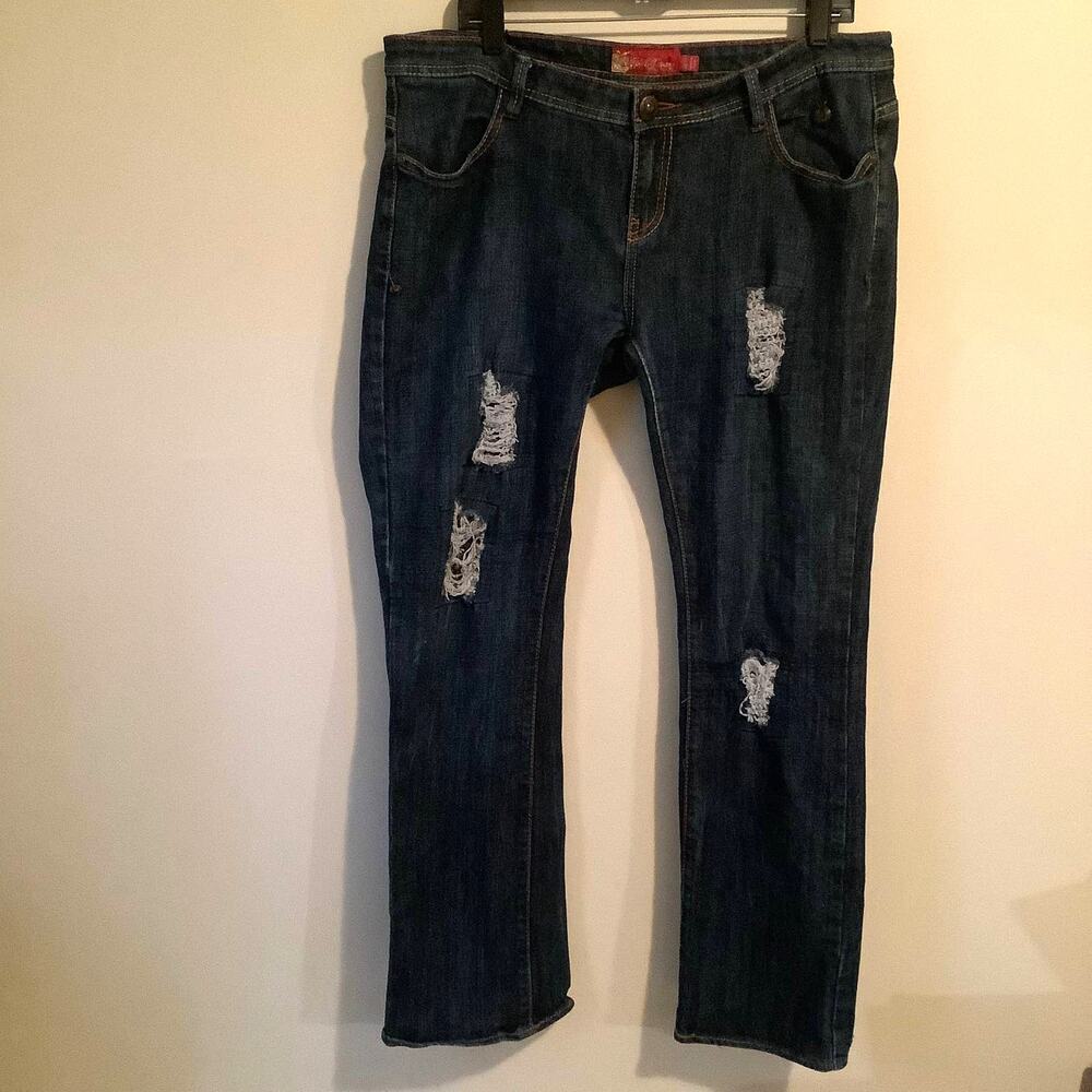 Apple Bottoms Juniors Y2K Vintage Distressed Wide Leg Jeans Size 13/14